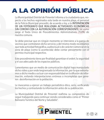 Comunicado Municipalidad de Pimentel