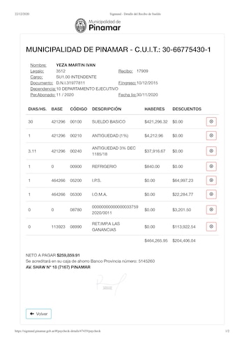 Recibo de sueldo de Martín
