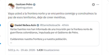 El presidente Gustavo Petro reaccionó a la denuncia que hizo Daniel Noboa sobre una supuesta incursión de guerrilleros colombianos en la frontera - crédito @petrogustavo/X
