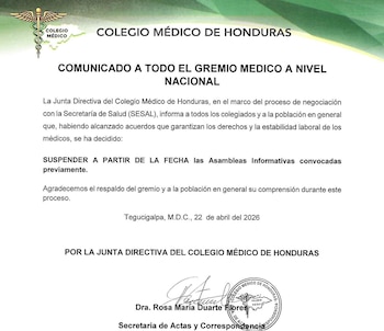 Suspendidas asambleas informativas de médicos en Honduras