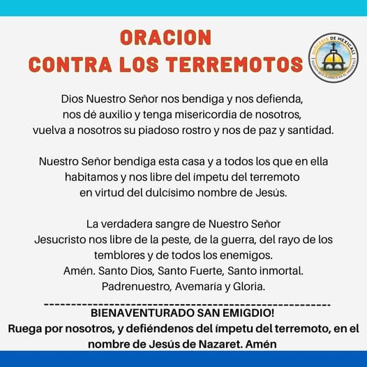 Oración a San Emigdio de Ascoli, que protege de los terremotos - crédito Diócesis de Mexicali/Facebook