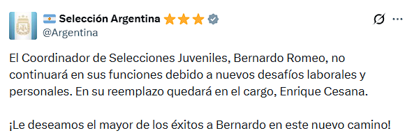 Enrique Cesana reemplazó a Bernardo Romero como coordinador de selecciones juveniles