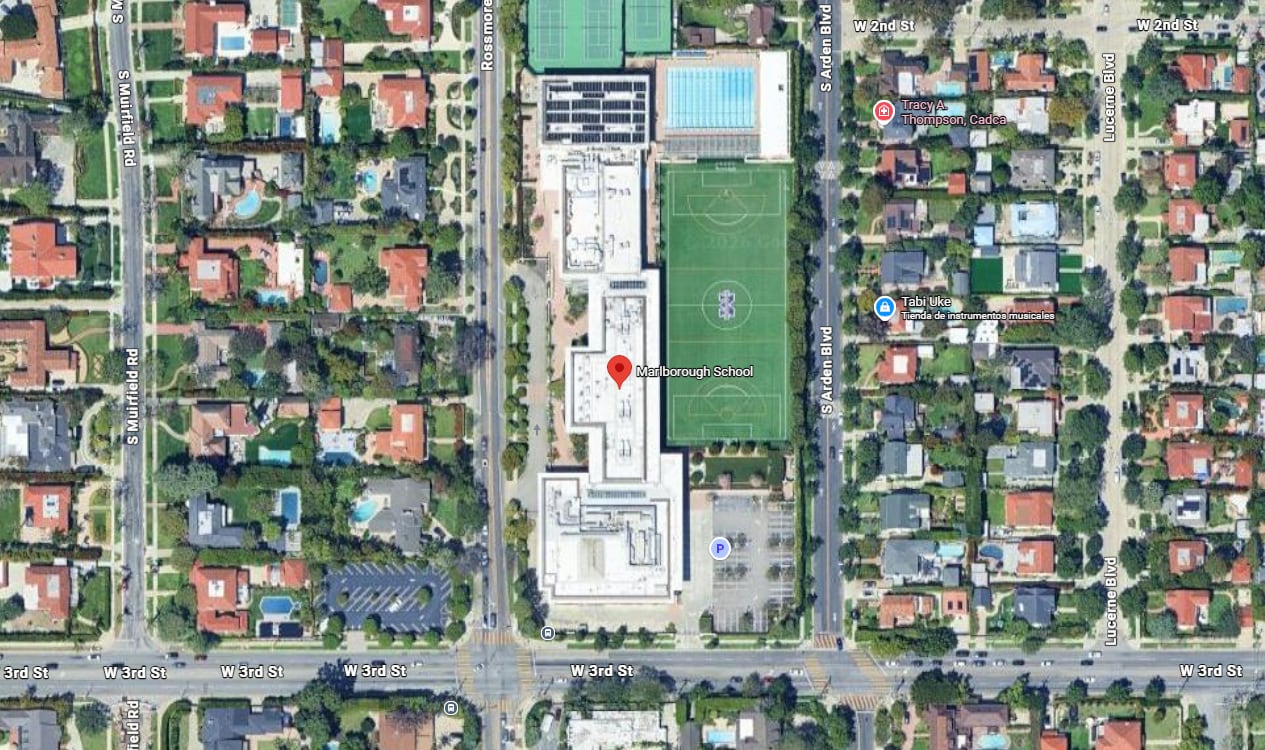 Marlborough, la escuela privada de mujeres donde estudia Paquette, quedó ligada al caso por el rol que tuvo la alumna en la denuncia (Google Maps)