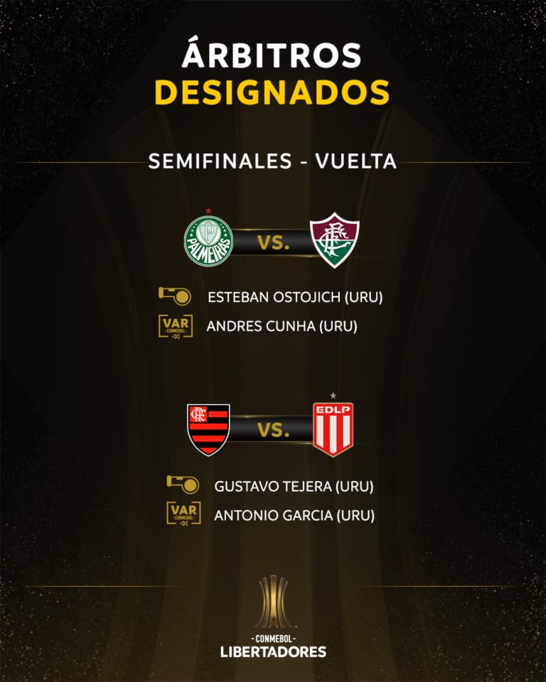 Se confirmaron los árbitros de las revanchas de semifinales de la Copa Libertadores (Créditos: Conmebol)
