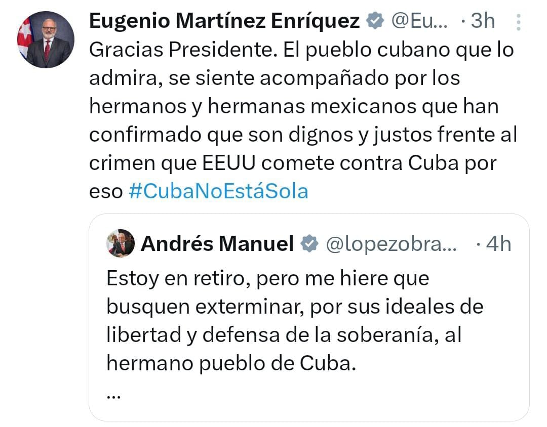 El embajador de Cuba en México agradeció el acompañamiento de México. Foto: (Captura de Pantalla)