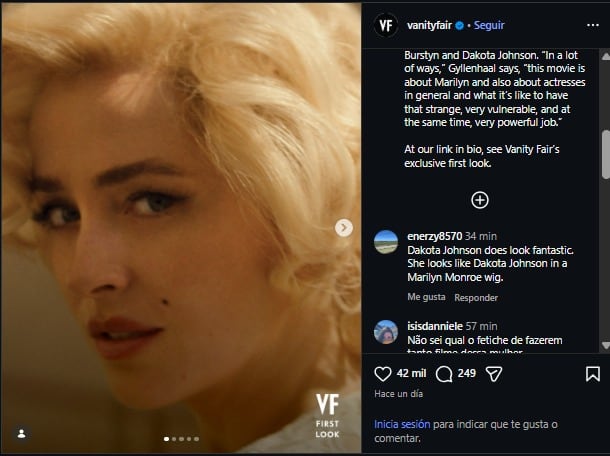 Dakota Johnson asumirá el papel de Marilyn Monroe en esta cinta. (Instagram)