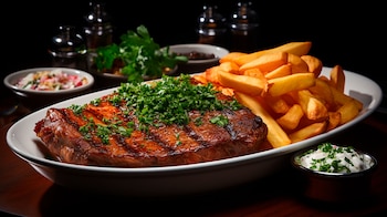 Milanesa de Ternera Papas Fritas bife carne bistec carne empanada milanesa de res - visualesIA