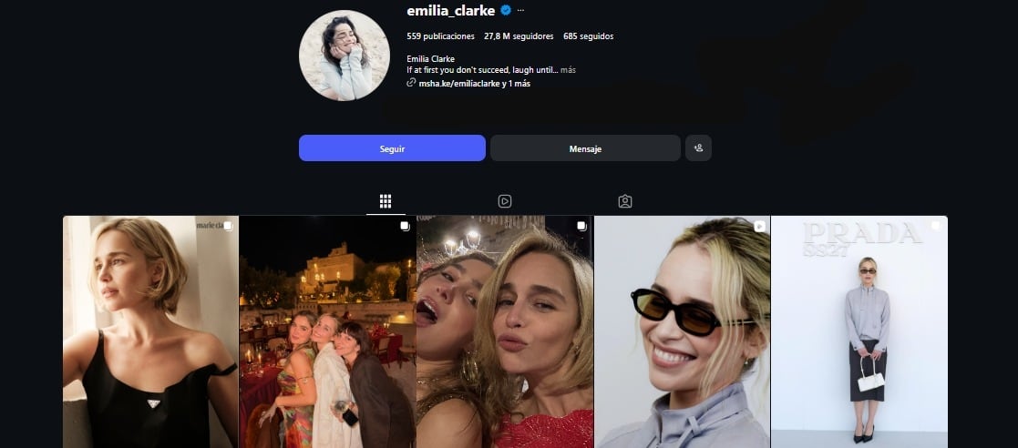 Emilia Clarke tiene más de 27 millones de seguidores en Instagram.