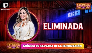 Gráfico del programa La Granja VIP con la imagen de Pamela López en un círculo y la palabra "ELIMINADA" en rojo, sobre un fondo de granero de madera