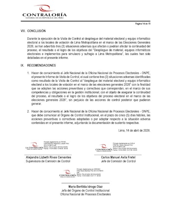 Contraloría revela irregularidades en la logística electoral de la ONPE en Lima Metropolitana