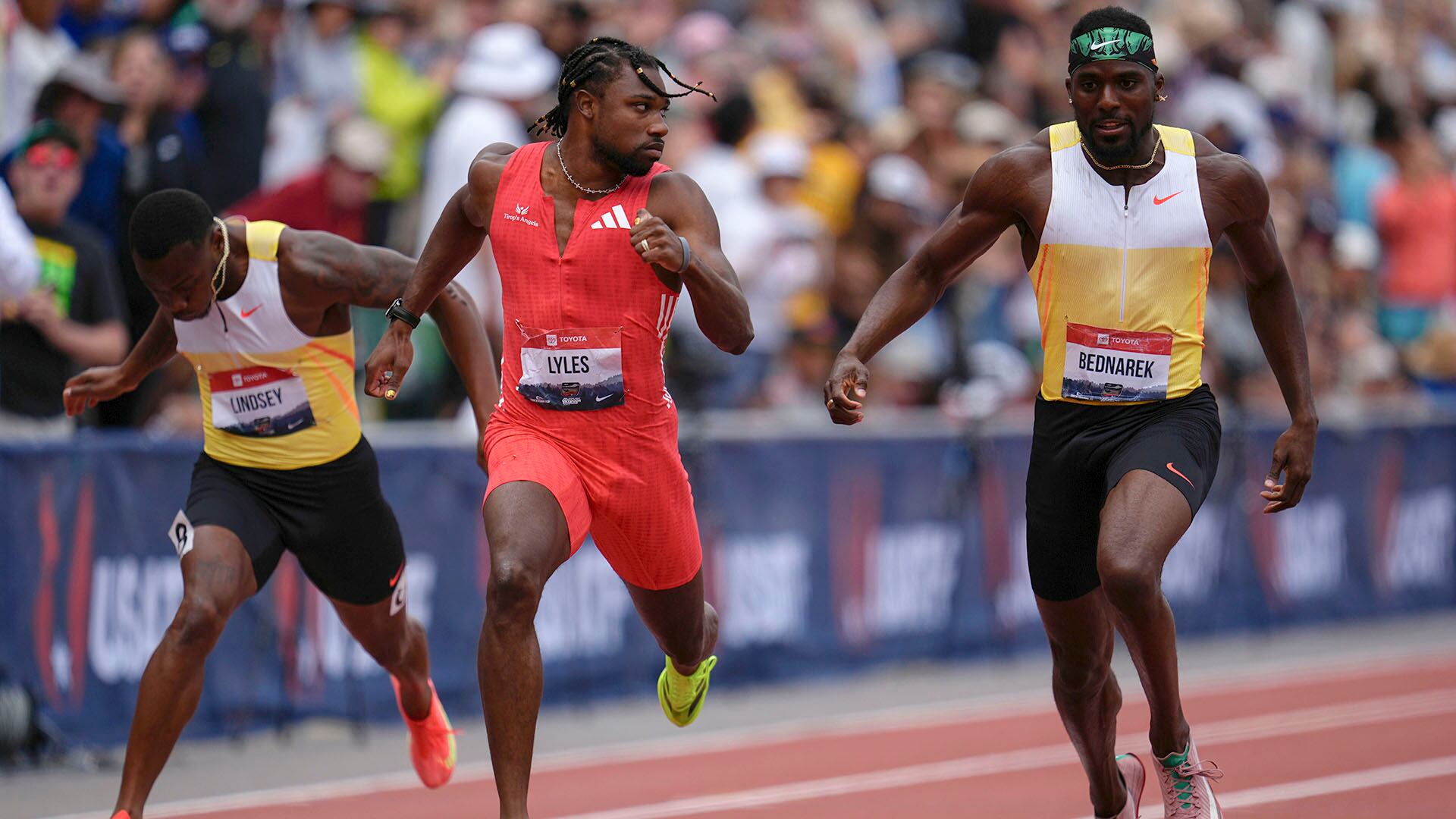 Noah Lyles y Kenny Bednarek protagonizarán un esperado duelo en la velocidad (AP Photo/Abbie Parr)