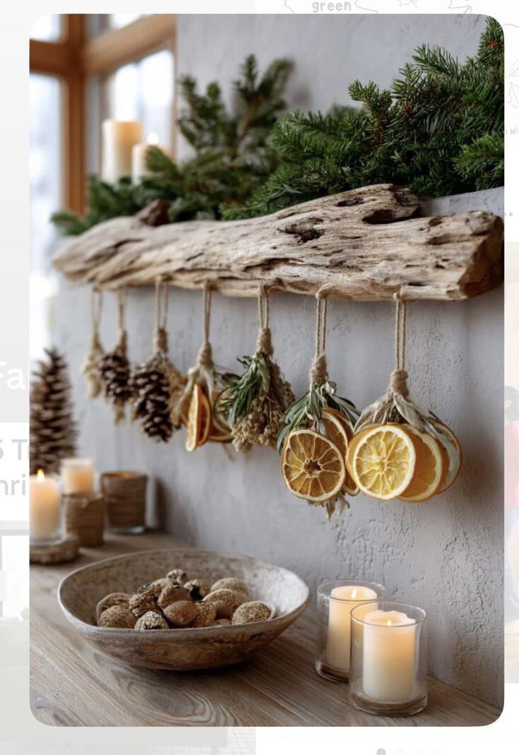 Puedes emplear objetos elementos naturales como troncos, hojas y frutos secos para crear tu propia decoración. Foto: (Pinterest)