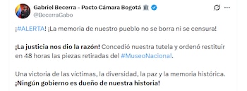 El congresista publicó detalles de la decisión en sus plataformas digitales (@BecerraGabo/X)