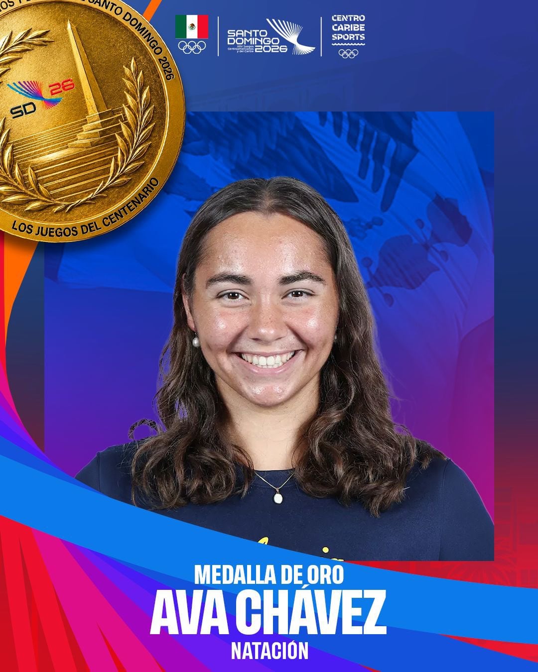 Ava Chávez, nadadora medallista de oro, hace historia en los Juegos Centroamericanos y del Caribe Santo Domingo 2026 (X / Comité Olímpico Mexicano)