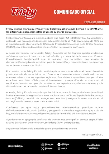 Frisby España aseguró que sigue