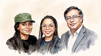Una ilustración en acuarela muestra a Juliana Guerrero, Verónica Guerrero y al presidente de Colombia, Gustavo Petro - crédito