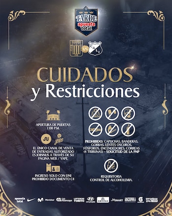 Cuidados y restricciones para el duelo entre Alianza Lima y Deportivo Cali en Matute.
