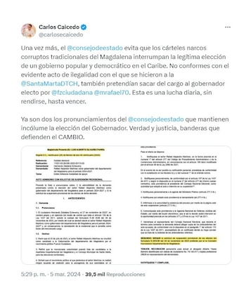 Carlos Caicedo celebraba fallo del Consejo de Estado