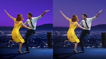 Comparación de los pósters de 'La La Land' prestando atención a la mano de Ryan Gosling.