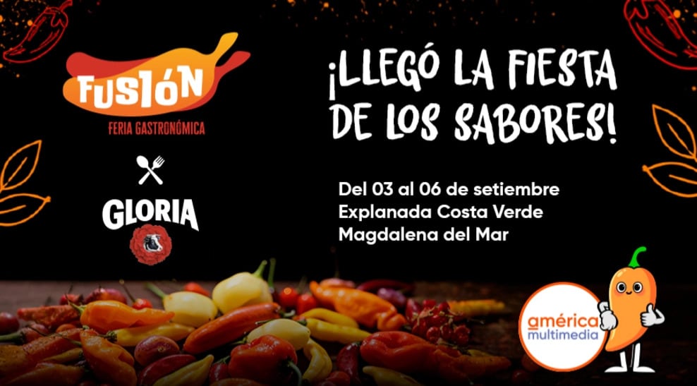 El afiche promocional de la Feria Gastronómica Fusión anuncia su edición del 3 al 6 de setiembre en la explanada de la Costa Verde en Magdalena del Mar.
