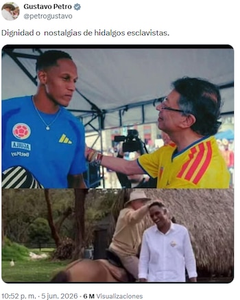 Gustavo Petro hizo polémica publicación con imagen de Yerry Mina - crédito @pterogustavo/X