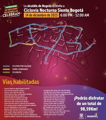 El distrito habilitó los siguientes corredores viales para la Ciclovía Nocturna - crédito Idrd