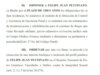 ADN y tratamiento: las normas impuestas a Felipe Pettinato en la condena