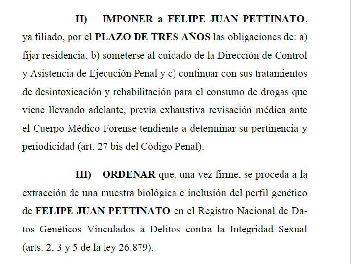 ADN y tratamiento: las normas impuestas a Felipe Pettinato en la condena