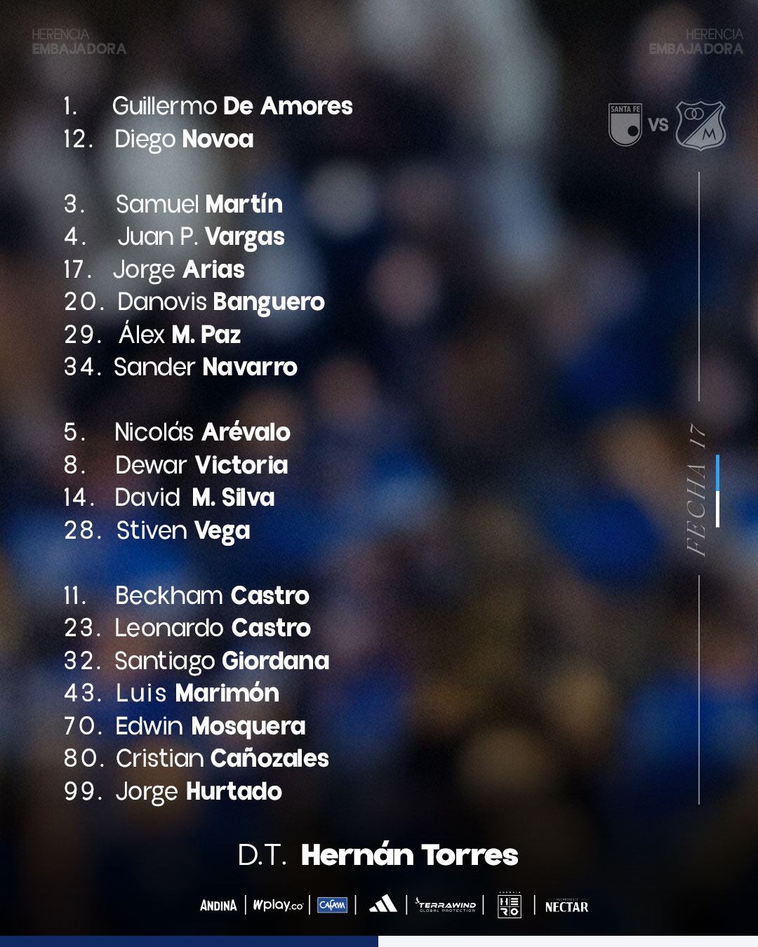 Millonarios anunció a sus 20 jugadores para enfrentar a Santa Fe por la fecha 17 de la Liga BetPlay - crédito Millonarios FC