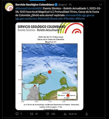 Reporte evento sísmico en La