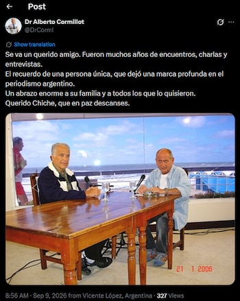 El reconocido médico se despidió del comunicador a poco tiempo de conocerse su muerte (X)
