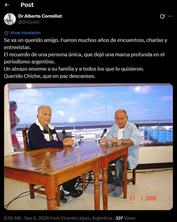 El reconocido médico se despidió del comunicador a poco tiempo de conocerse su muerte (X)