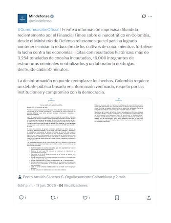 Respuesta del Ministerio de Defensa al Financial Times