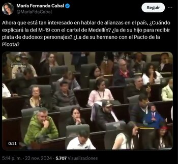 María Fernanda Cabal reaccionó a los ataques de Petro a César Gaviria - crédito @MariaFdaCabal/X