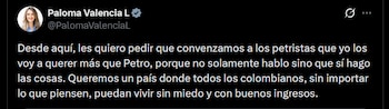 Paloma Valencia afirmó que quiere