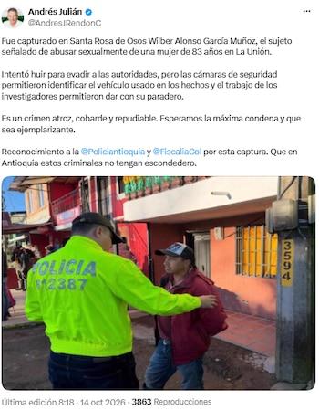 Andrés Julián Rendón pidió máxima condena tras captura por presunto abuso sexual - crédito @AndresJRendonC/X