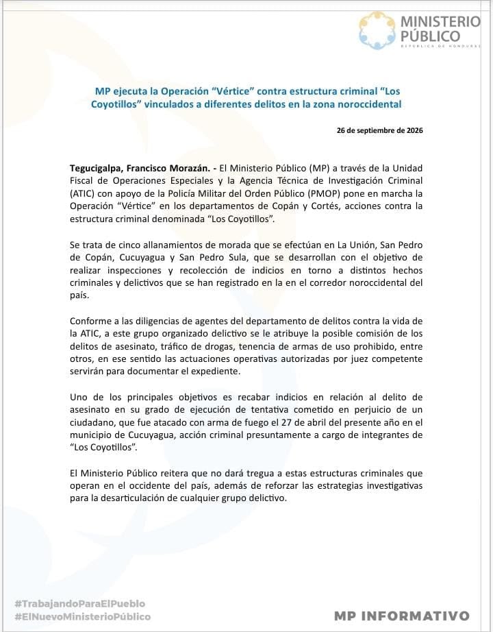 Las diligencias se desarrollan en La Unión, San Pedro de Copán y Cucuyagua, en el departamento de Copán. (Foto: Ministerio Público)