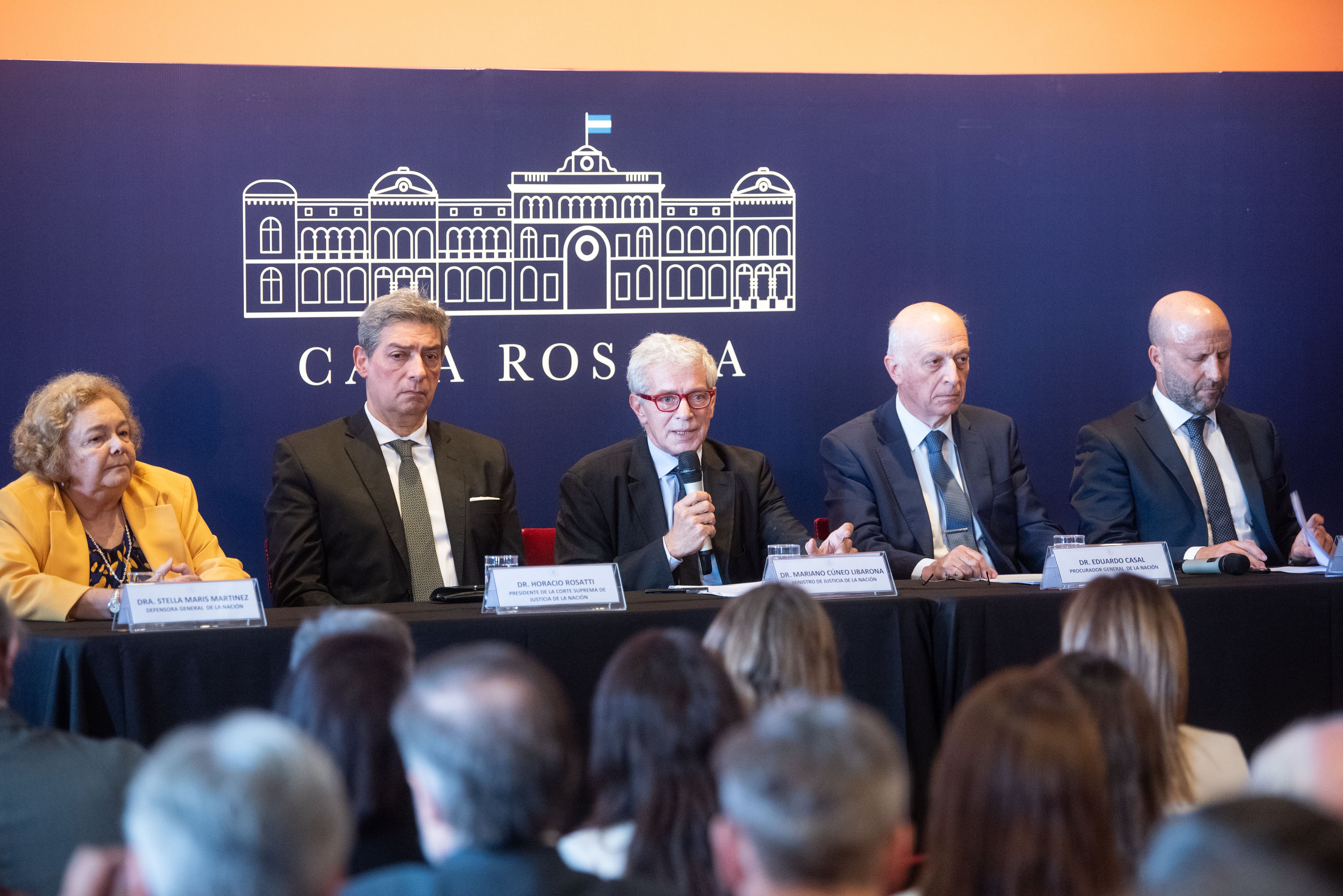 Stella Maris Martínez, Horacio Rosatti, Mariano Cúneo Libarona, Eduardo Casal y Mariano Borinsky (Ministerio de Justicia)