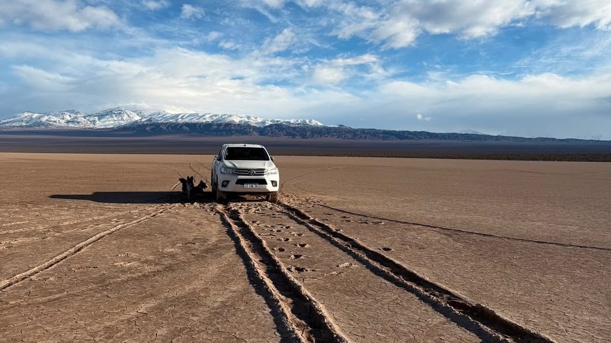 La Toyota Hilux que ingresó a la Pampa de Leoncito sigue sin ser removida del área protegida de San Juan.