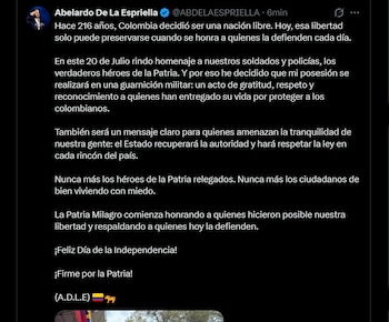 Mensaje de Abelardo de la Espriella a los militares de Colombia - crédito X