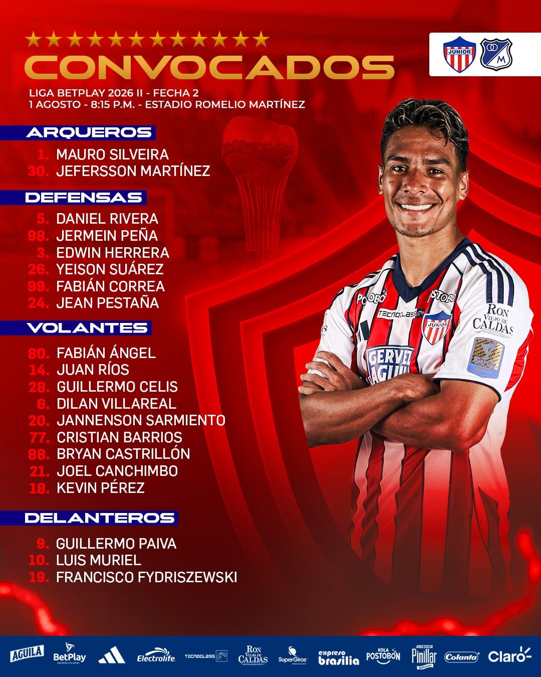 Los dirigidos por Alfredo Arias que estarán disponibles para el duelo-crédito @JuniorClubSA/X