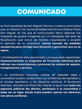 Comunicado de la Municipalidad de