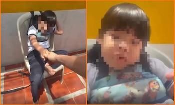 Un video captó a un menor amarrado a una silla mediante un chaleco tras arrojar su plato de comida al suelo - crédito katerine_trujillo_h/Instagram