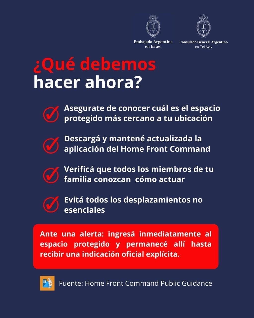 Las recomendaciones de seguridad y pautas de acción para los ciudadanos argentinos en Israel