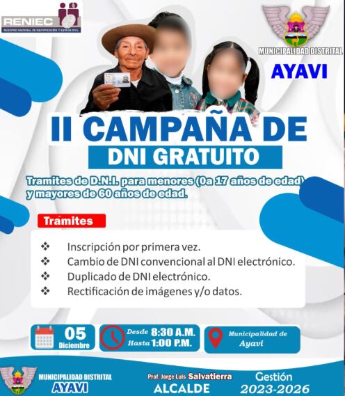 La campaña de DNI durará hasta las 13 horas - Municipalidad Distrital de Ayaví.