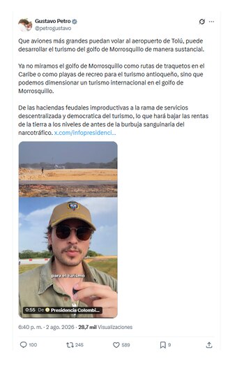 Gustavo Petro y sus opiniones sobre ampliación del aeropuerto de Tolú