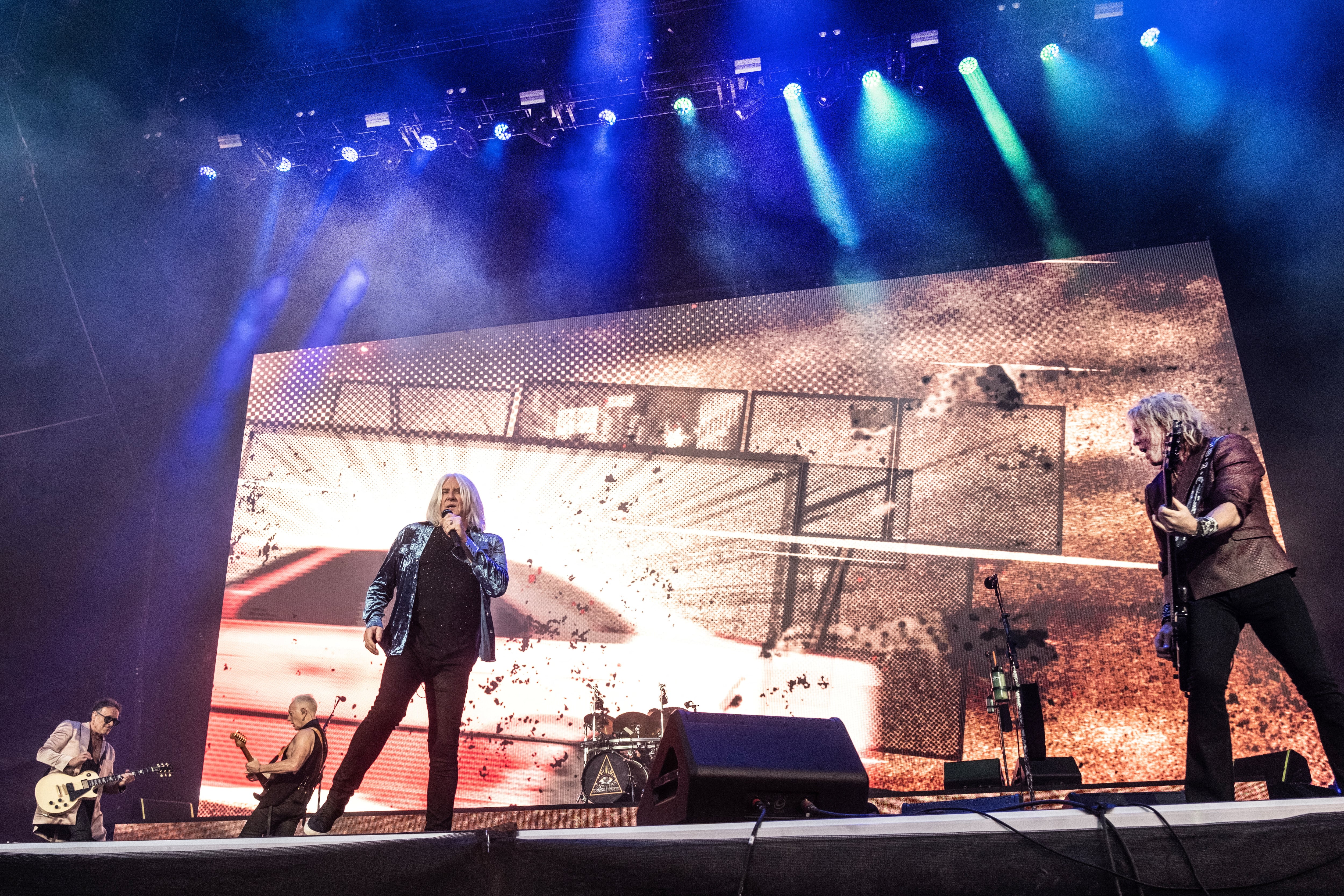 British rock band Def Leppard performs at the Rock Festival Copenhell, in Copenhagen, Denmark June 14, 2023. Ritzau Scanpix/Helle Arensbak via REUTERS ATTENTION EDITORS - THIS IMAGE WAS PROVIDED BY A THIRD PARTY. DENMARK OUT. NO COMMERCIAL OR EDITORIAL SALES IN DENMARK.