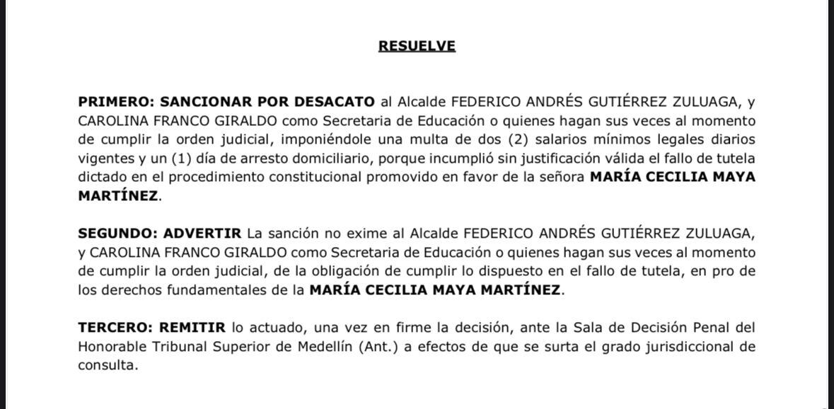 Federico Gutiérrez pagará un día de arresto domiciliario y con la exigencia de cumplir con el fallo de tutela - crédito @ISAZULETA/X
