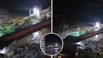 Por fuerte oleaje, buque encalló