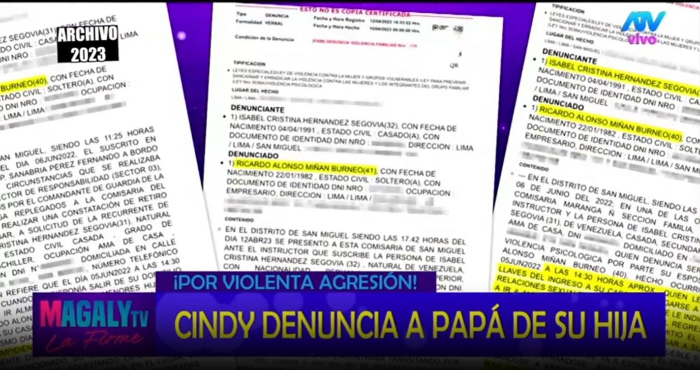 Cindy Marino denuncia agresión por parte de su expareja, Ricardo Miñán, tras separación. Infobae Perú / Captura TV - Magaly TV La Firme